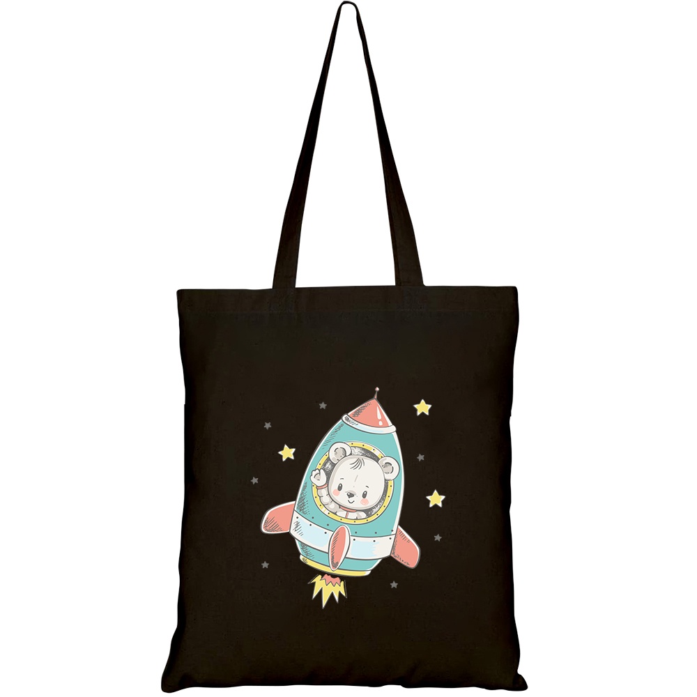 Túi vải tote canvas HTFashion in hình gấu con đi phi thuyền HT231