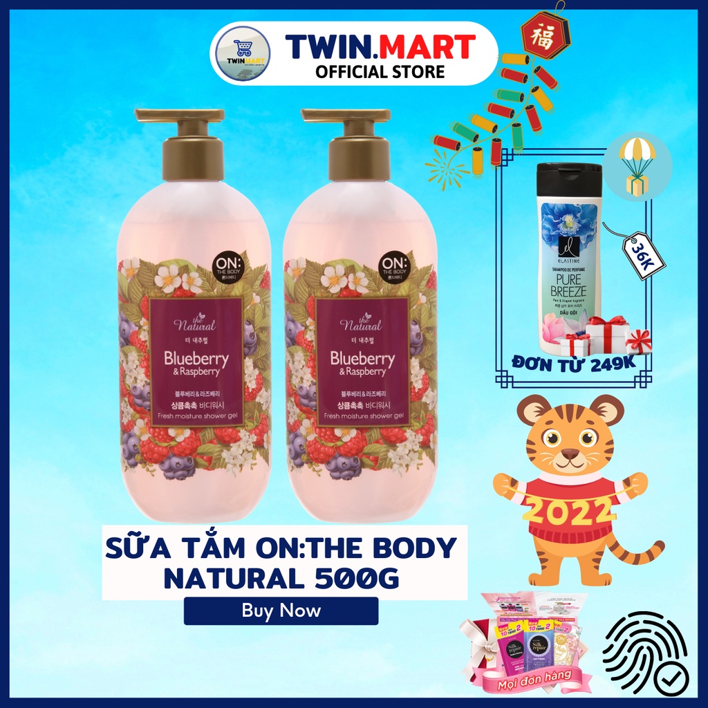 [Đơn 249k tặng dầu gội 36k] TPHCM Sữa tắm Hàn quốc On: The Body Natural 500ml Hương Việt Quất &amp; Dâu Rừng Blueberry