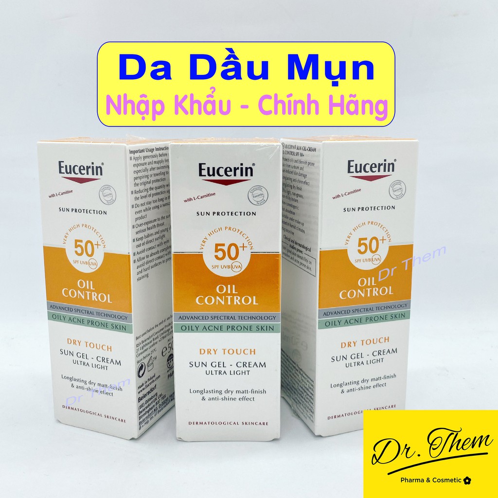 Kem Chống Nắng Eucerin Cho Da Dầu Mụn Eucerin Sun Gel-Cream Dry Touch Oil Control SPF50+ 50ml - Giảm Nhờn