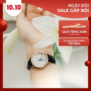 Đồng hồ SHENGKE da đen kim xanh mặt số la mã 2 nam nữ - thiết kế sang trọng & gói quà miễn phí