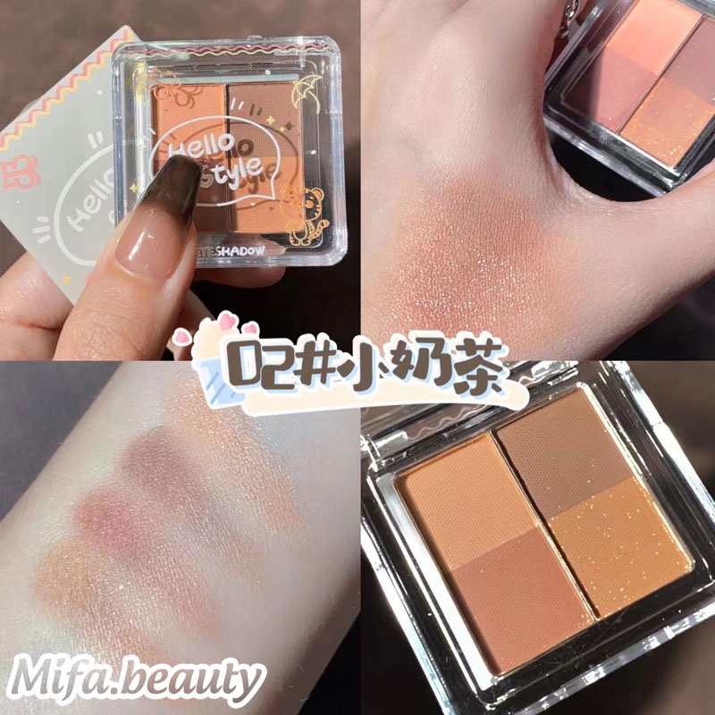 Bảng Phấn Mắt Bắt Sáng Hello Style 3 Màu Nhũ Lì Lấp Lánh Chính Hãng