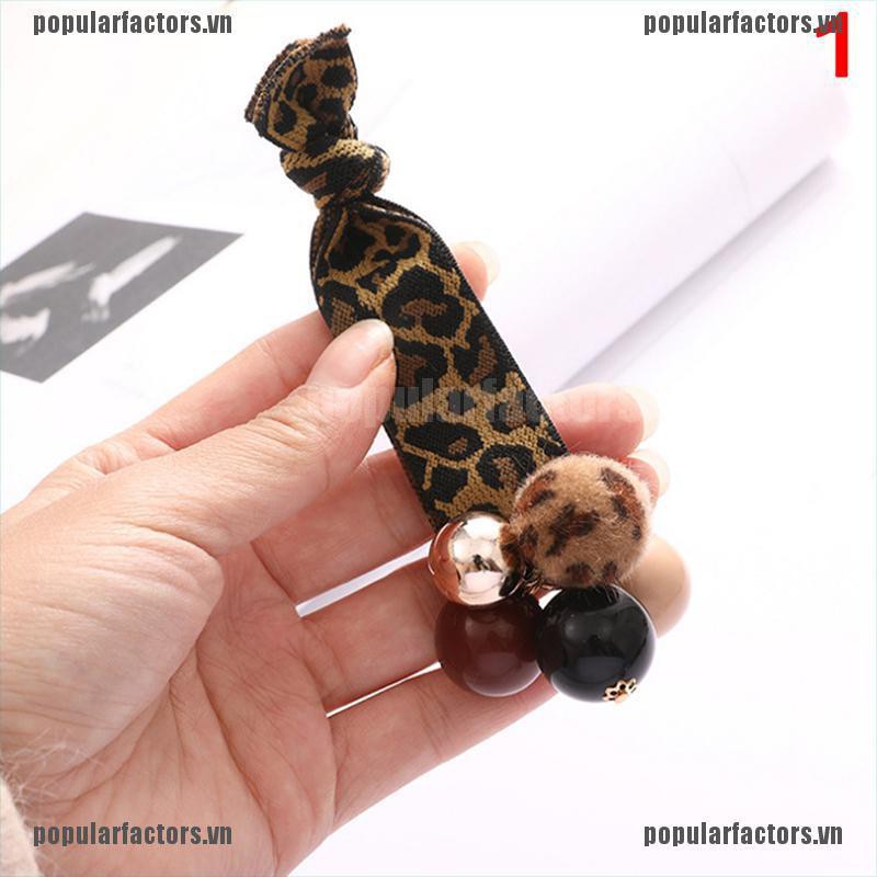 Dây Buộc Tóc Co Giãn Họa Tiết Da Báo Đính Ngọc Trai Thời Trang