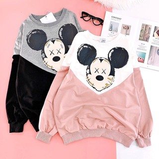 Áo nỉ thụng nữ phối màu in hình Mickey kèm ảnh thật phía sau