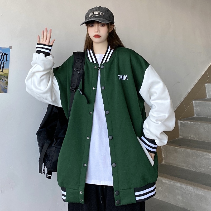 Áo khoác bomber nam nữ Yinxx, áo khoác nỉ varsity jacket 2 lớp form rộng AK17