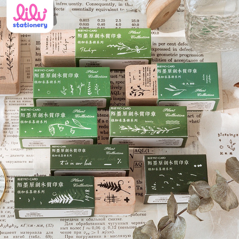Con dấu gỗ MOMO cỏ cây hoa lá đua nở HD123-K85