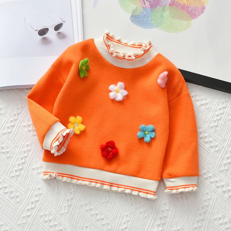 Áo len đính hoa cổ bèo trẻ em (3 màu) N00609