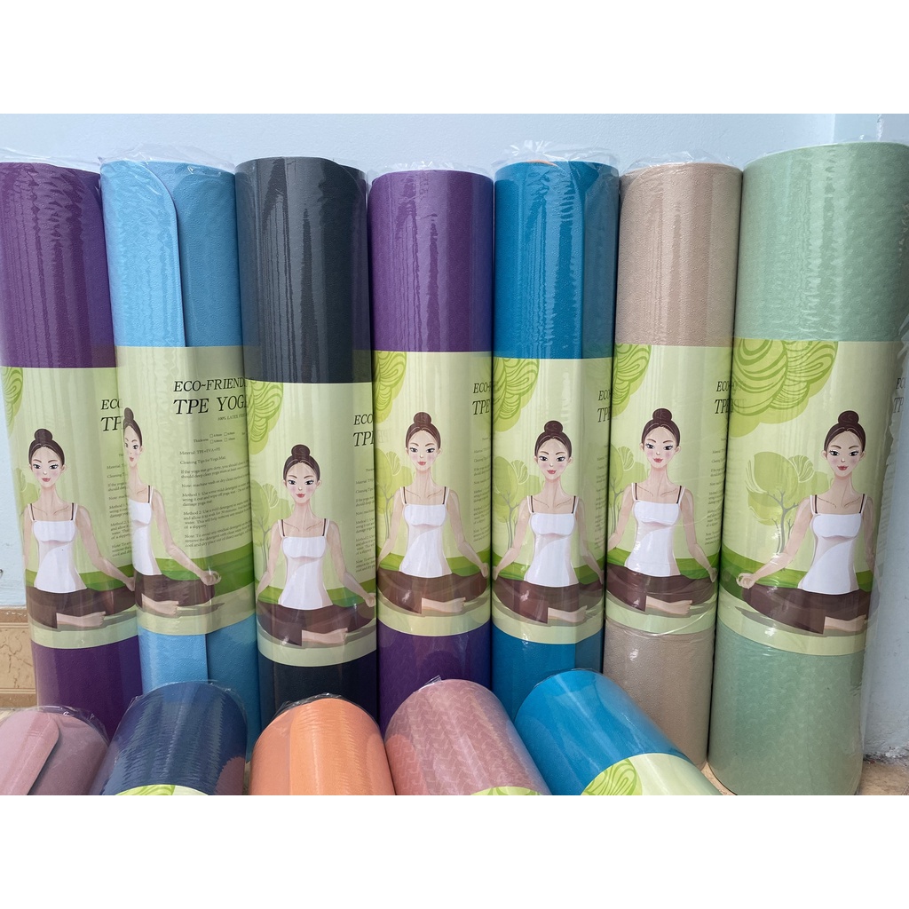 (Tặng kèm túi đựng) Thảm tập Yoga Gym 2 lớp TPE cao cấp dày 6mm,8mm không mùi, chống trơn trượt