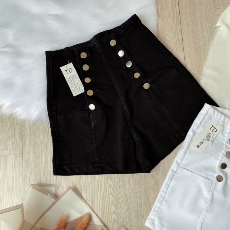 Quần shorts phối 10 nút Lưng Cao ( Vải kaki dày co giãn)