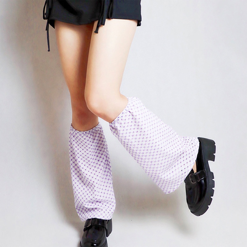 Xiangbao Vỏ Bọc Ống Chân Dáng Rộng Khoét Lỗ Đan Chéo Họa Tiết Kẻ Sọc Màu Tím Phong Cách Harajuku Nhật Bản Harajuku Punk Giữ Ấ