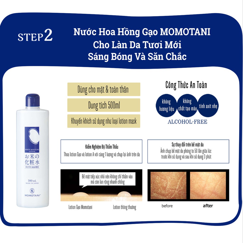 Nước hoa hồng dưỡng trắng Momotani white moisture lotion Meishoku 500ml