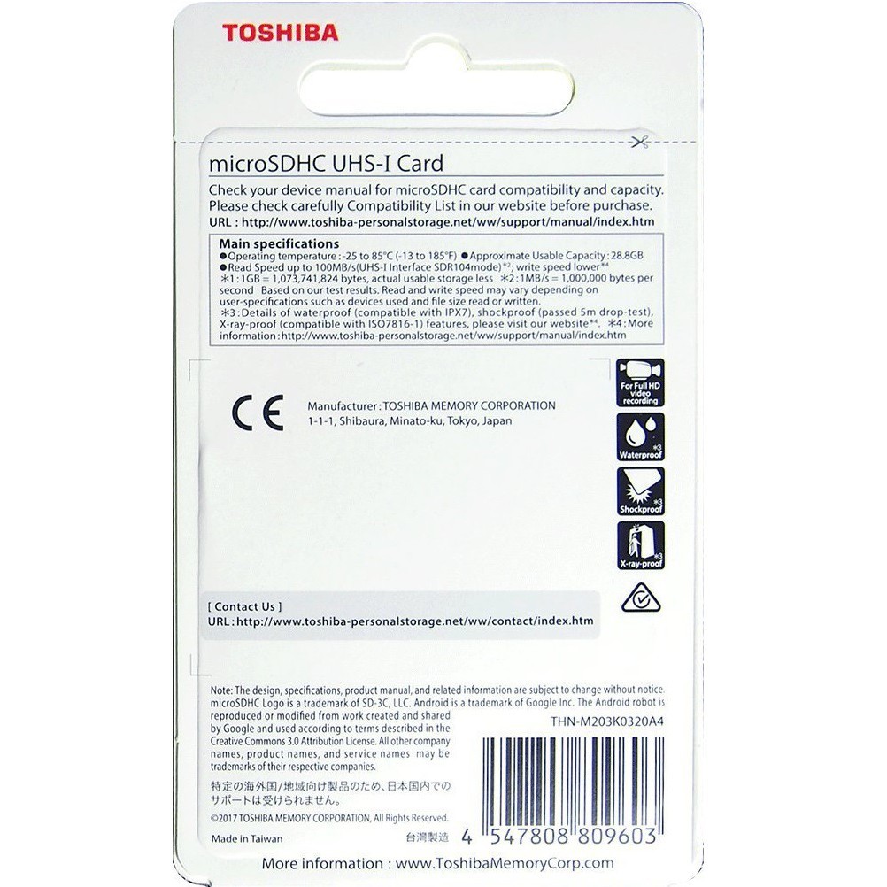 k89 Thẻ nhớ MicroSDHC Toshiba M203 UHS-I U1 32GB 100MB/s - chuyên camera và điện thoại (Đen) 1