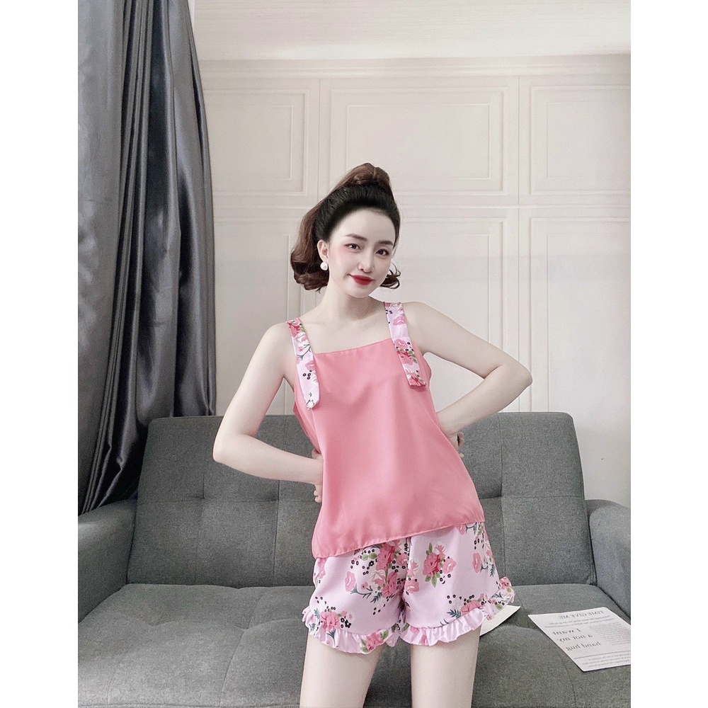 (hình chụp thật)Bộ hai dây vải lụa hàn phối hoa xinh xắn | BigBuy360 - bigbuy360.vn