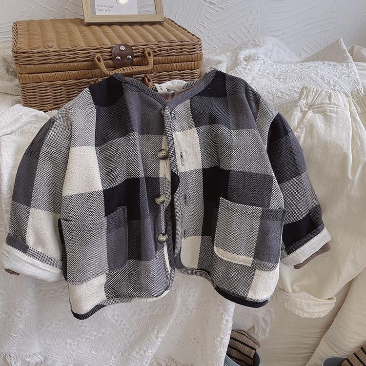 Áo Khoác Cardigan Ngắn Kẻ Sọc Caro Phong Cách Mori Hàn Quốc Cổ Điển Thời Trang Mùa Thu 2022 Cho Bé
