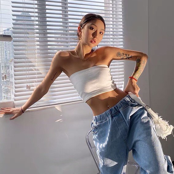 Áo yếm hai dây, Áo croptop nữ kiểu ôm sexy mặc trong vest/sơmi, quay thun ngực