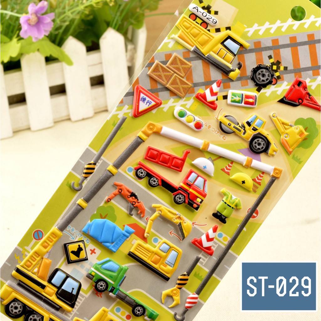 Sticker 3D chống thấm xe ô tô dán cho bé đồ chơi dán giải trí học thêm về phương tiện giao thông