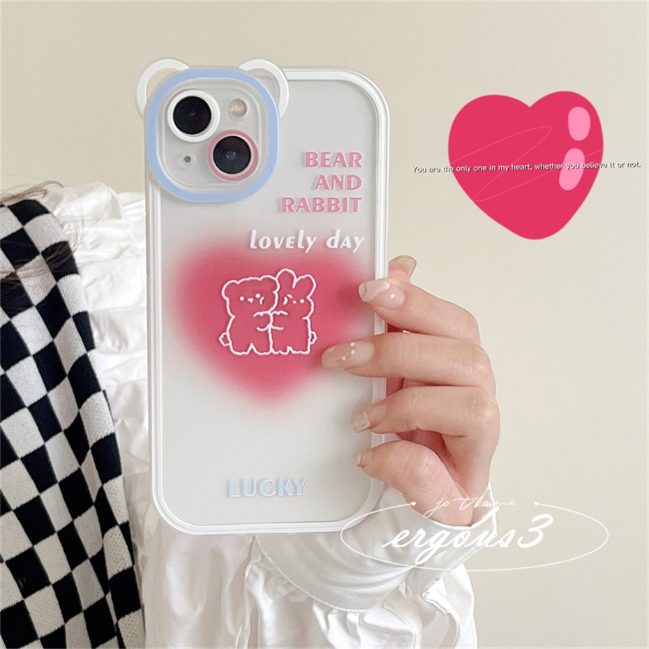 Ốp Điện Thoại Mềm Họa Tiết Gấu Hồng Bảo Vệ Ống Kính Cho iPhone 14 13 12 11 Pro Max SE2020 X XR Xs Max 7 8 6 6s Plus