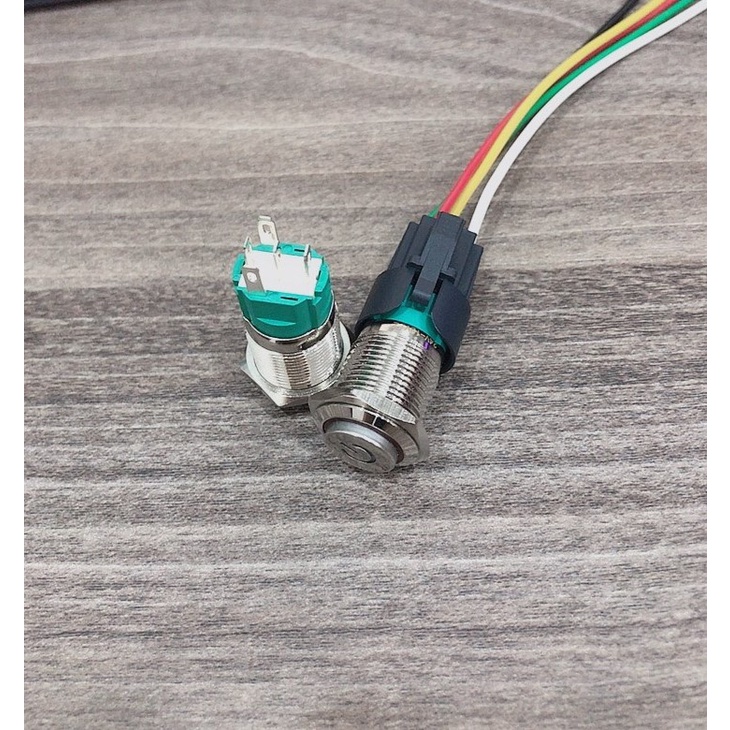 Công tắc nút nhấn kim loại 16mm nguồn đầu lồi  12V 24V chống nước ô tô