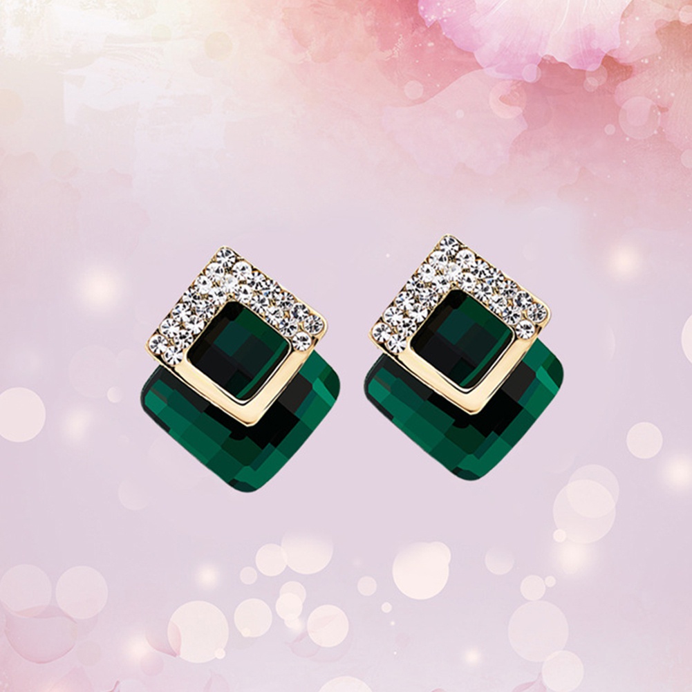 Đôi bông tai hợp kim hình thoi đính đá thời trang cho nữ