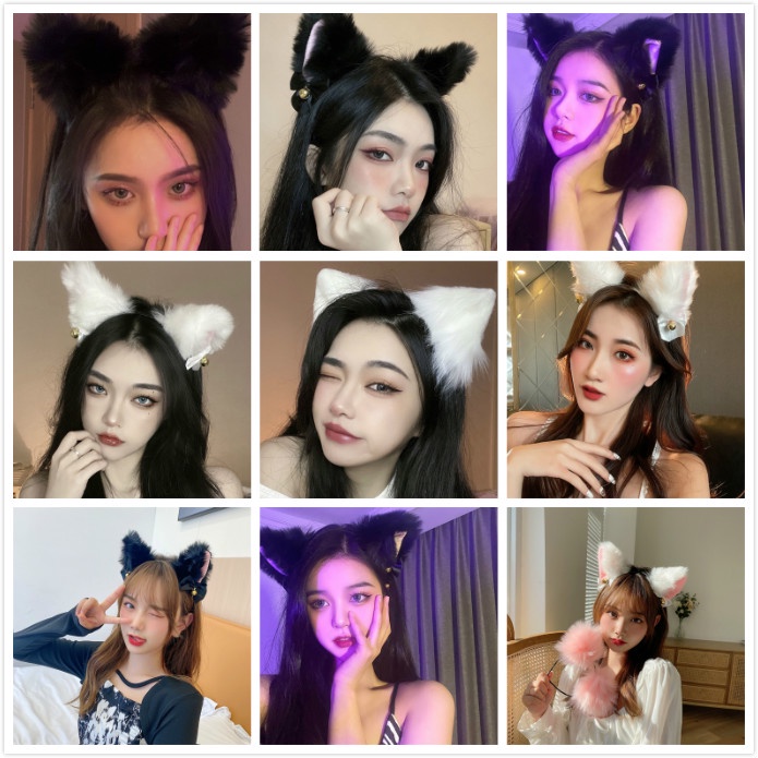Băng đô hình tai mèo và cáo bằng lông có chuông phong cách gợi cảm dễ thương Hàn Quốc thời trang cho nữ