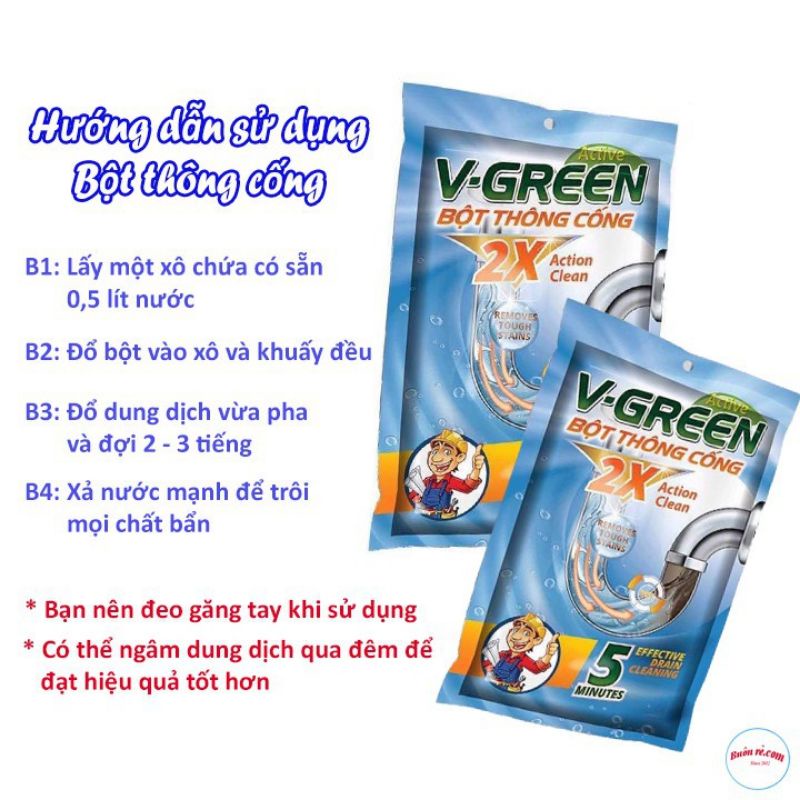 Set 5 gói Bột Thông cống VGreen Phân hủy nhanh sau 5 phút