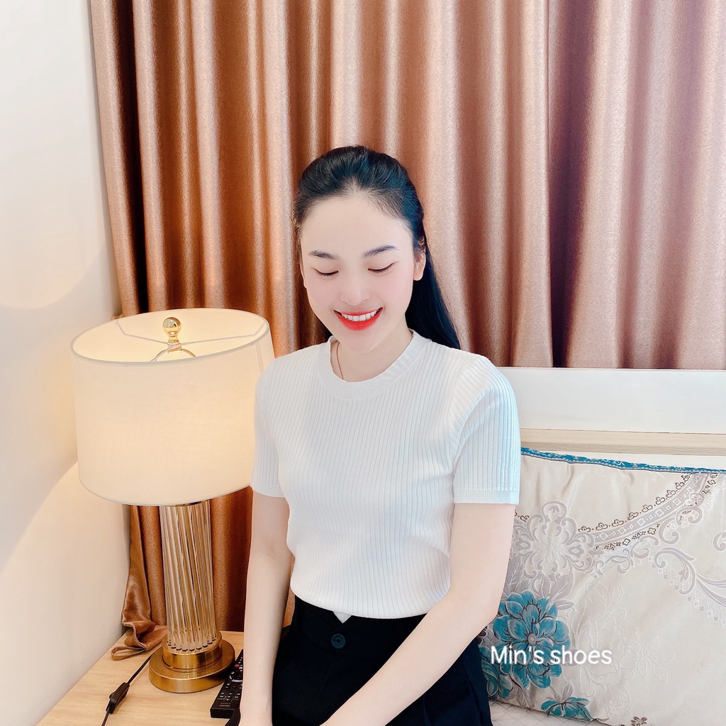 Min's Shoes - Áo Len Tăm Dệt Kim Cộc Tay Áo 410 - Len