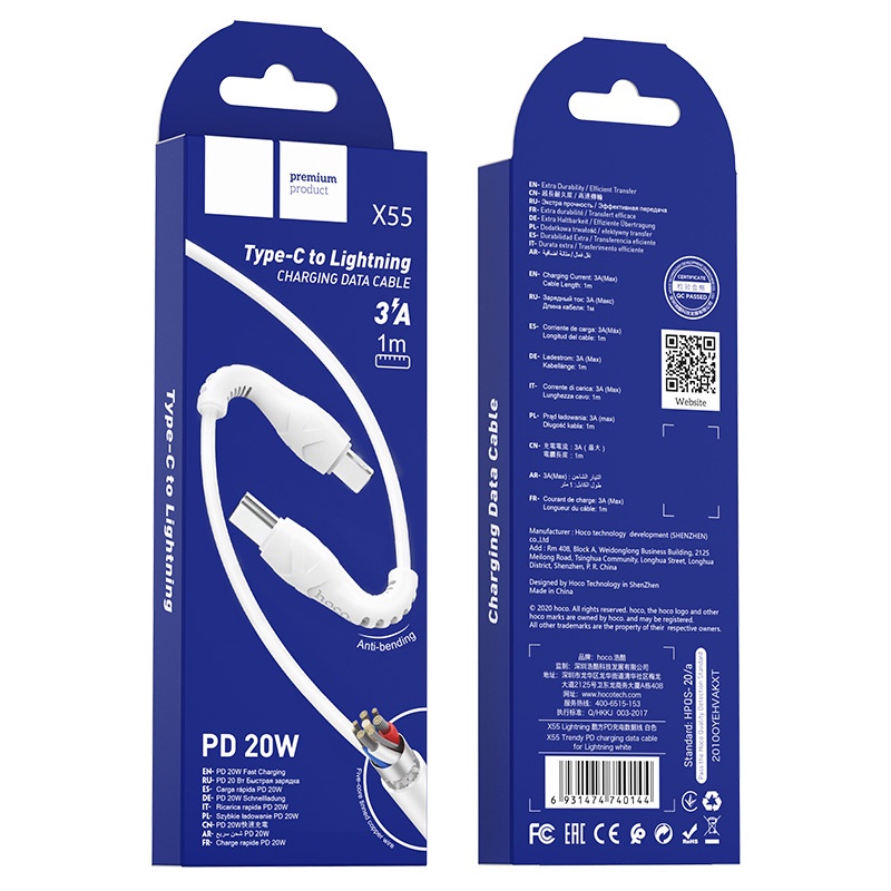 Cáp Sạc Nhanh IPPD 20W X55 Type-C to Cổng Táo Sạc Nhanh 3A, Chống Đứt Gãy