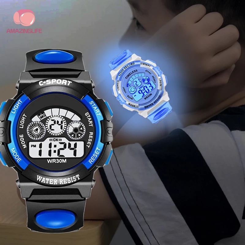 Đồng Hồ Điện Tử Đèn Led Dạ Quang Chống Thấm Nước Đa Năng Cho Bé