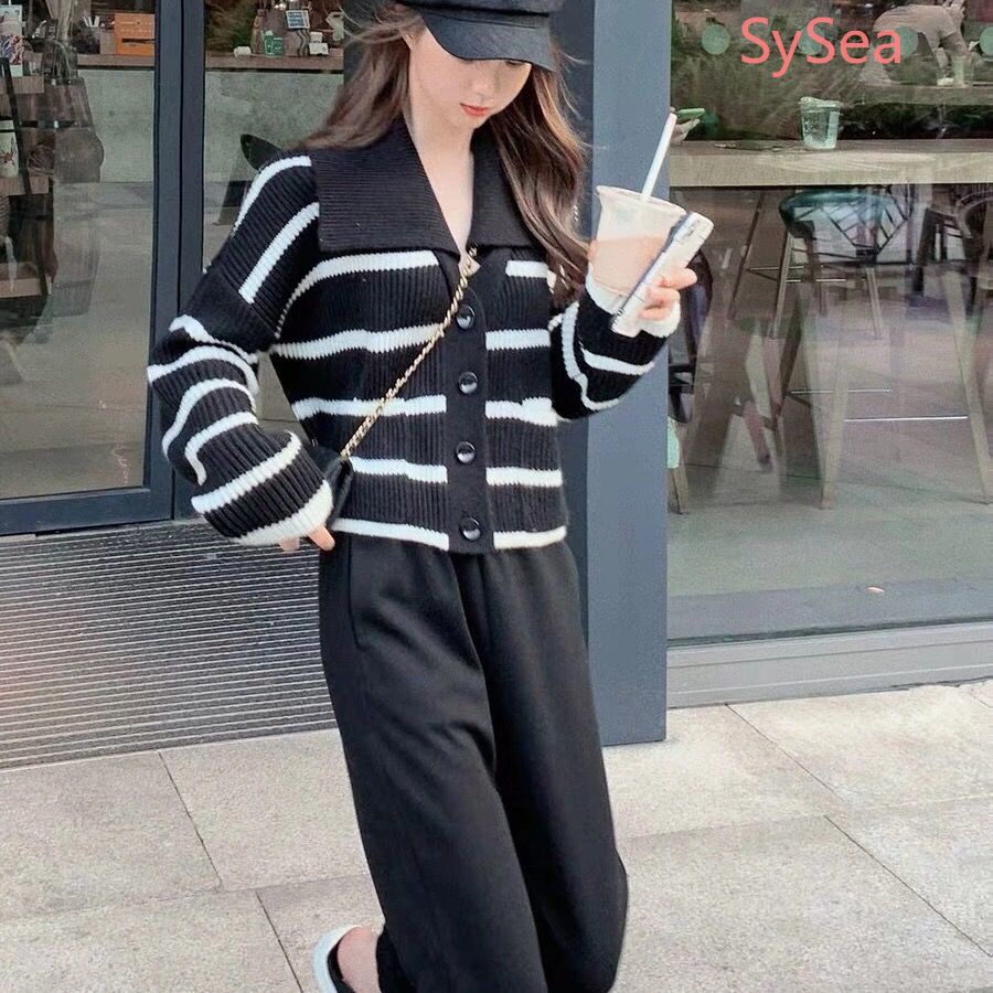 Áo Khoác Cardigan Dệt Kim Tay Dài Hoạ Tiết Kẻ Sọc Phong Cách Retro