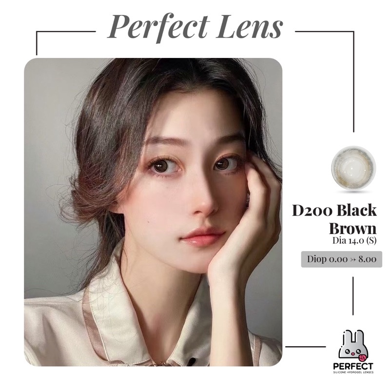 Lens Mắt , Kính Áp Tròng D200 BLACK BROWN  Độ Cận và Không Độ , DIA 14.0 , Cho Nhạy Cảm Giá Sale