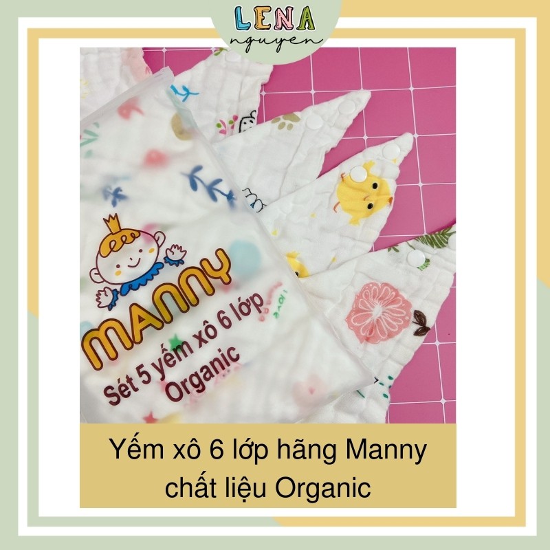 Yếm xô 6 lớp chất liệu Organic thương hiệu Manny 2 cúc bấm an toàn 𝑭𝑹𝑬𝑬𝑺𝑯𝑰𝑷 Khăn tam giác giữ ấm cho bé (set 5 chiếc)