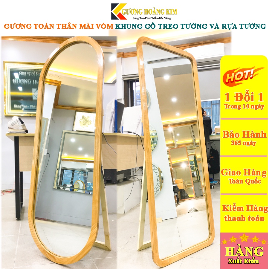 Gương đứng soi toàn thân viền gỗ dựa tường treo tường dây thừng giá rẻ, tặng phụ kiện kt 45x120cm guonghoangkim mirror