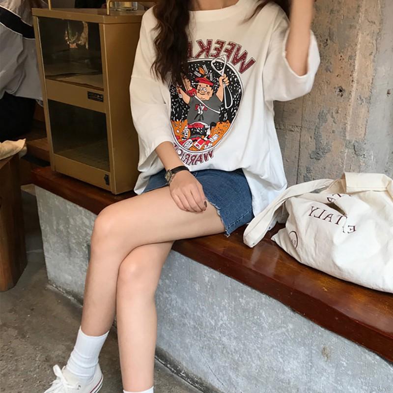 Áo thun nữ ngắn tay in hình hoạt hình phong cách Hàn Quốc