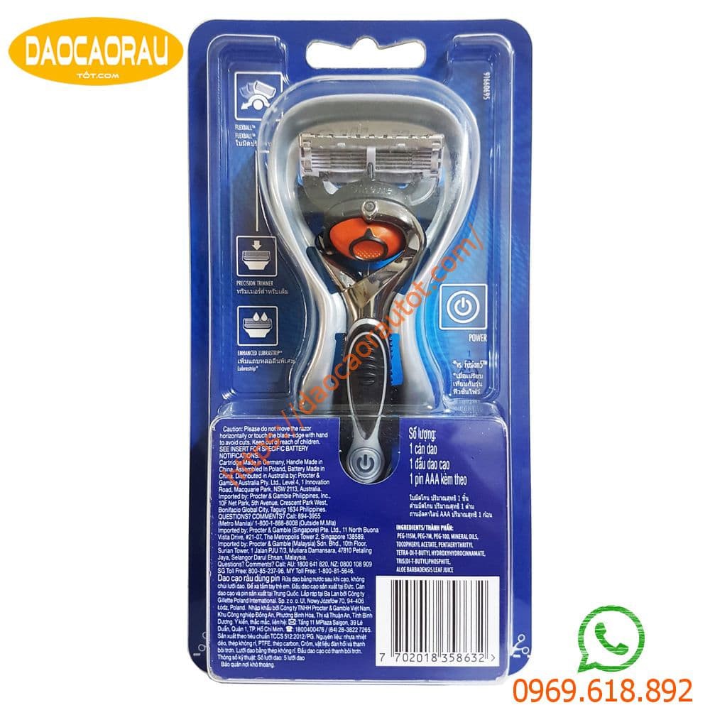 Dao cạo râu 5 lưỡi Gillette Proglide5 power (1 tay cầm sử dụng pin và 1 đầu cạo 5+1)