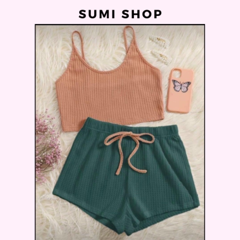 SET BỘ ÁO HAI DÂY+QUẦN THUN CO NHÚN