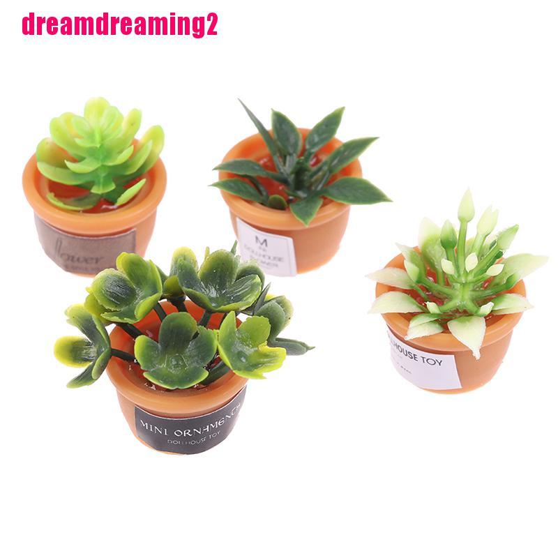 4 Chậu Cây Mini Màu Xanh Lá Cây Trang Trí Nhà Cửa