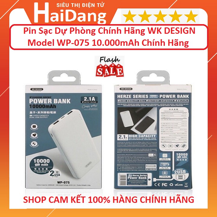 Pin Sạc Dự Phòng, Sạc Dự Phòng WK DESIGN WP-075 10.000mAh Chính Hãng ( có ảnh thật )