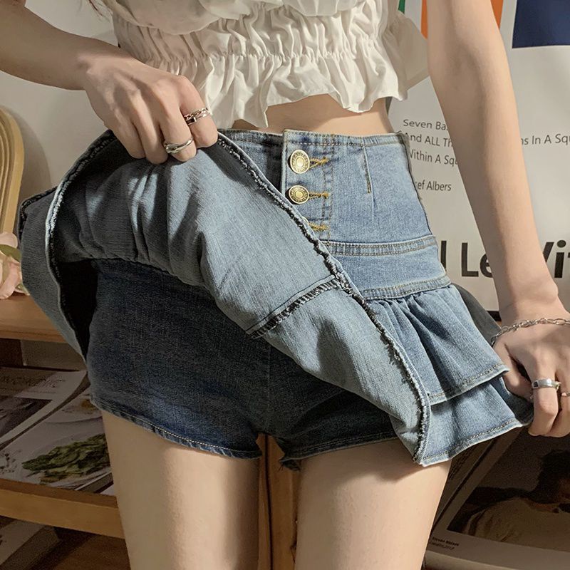 Chân váy jeans nút 2 tầng vạt xòe  👍