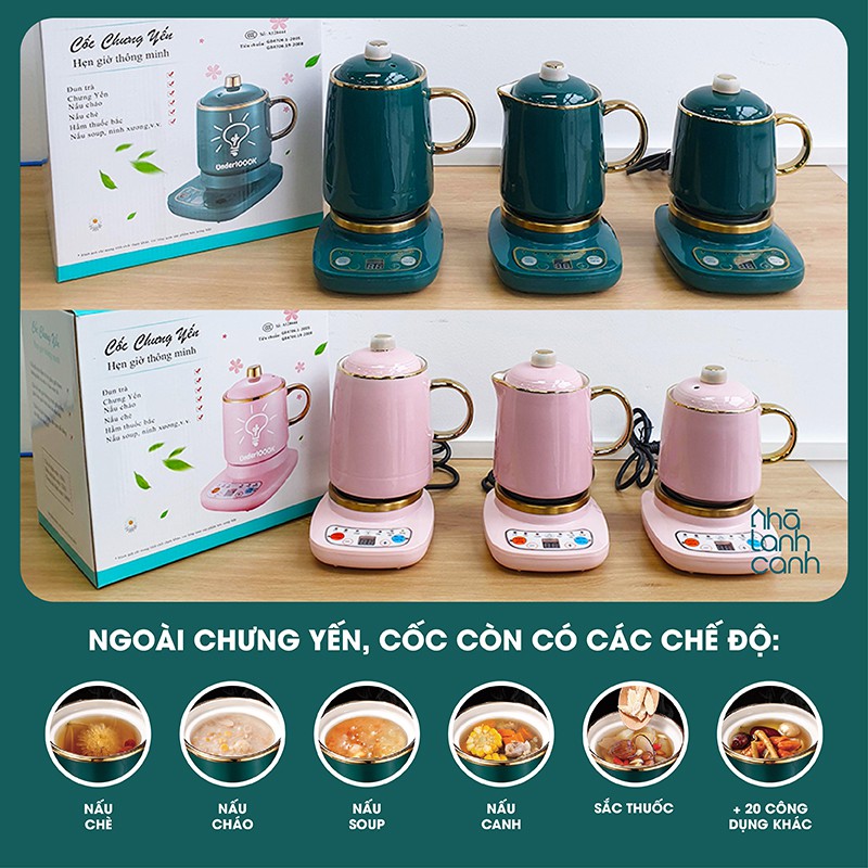 Cốc chưng yến 🍃 Cốc hầm đa năng bằng sứ tráng men nano 3 lớp có đế tiếng Việt logo UNDER1000K kèm hướng dẫn sử dụng