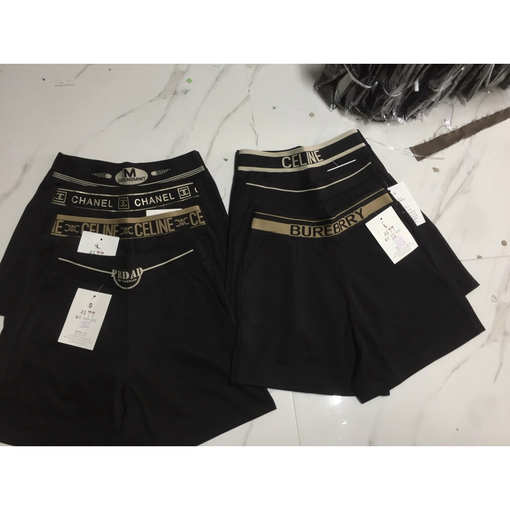 Quần đùi cạp chun thêu chữ thần thánh vải Umi hàn dành cho nữ