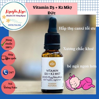 Vitamin D3 K2MK7 nội địa Đức Sunday Natural 20ml, giúp phát triển Chiều Cao tối ưu cho trẻ từ sơ sinh