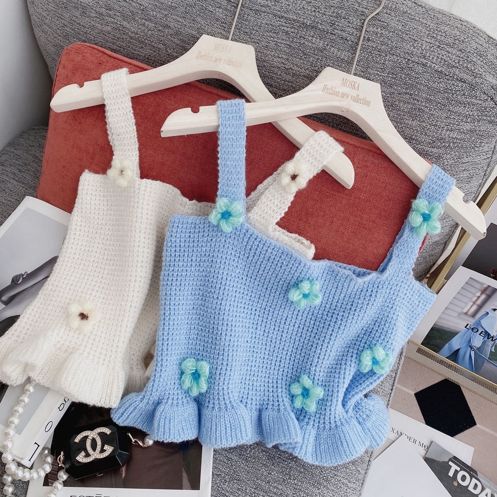 Áo Hai Dây Dệt Kim Màu Trơn Phong Cách Ngọt Ngào Cho Bạn Gái