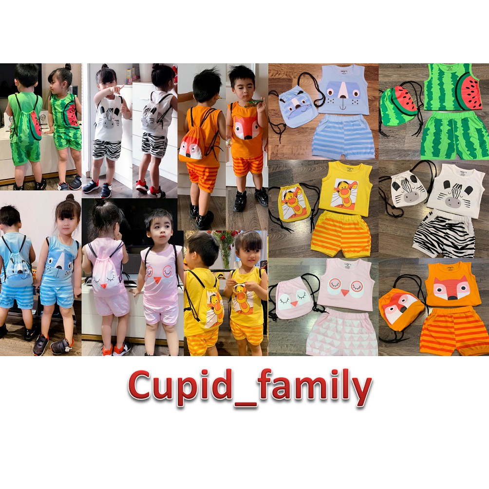 Bộ ba lỗ kèm túi siêu kute cho bé trai, bé gái - B3LKT