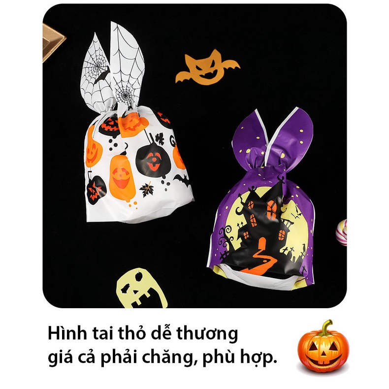 Túi đựng bánh/kẹo, bao bì đựng quà chủ đề Halloween, tai thỏ, kích thước 14*23 - VUA BAO BÌ