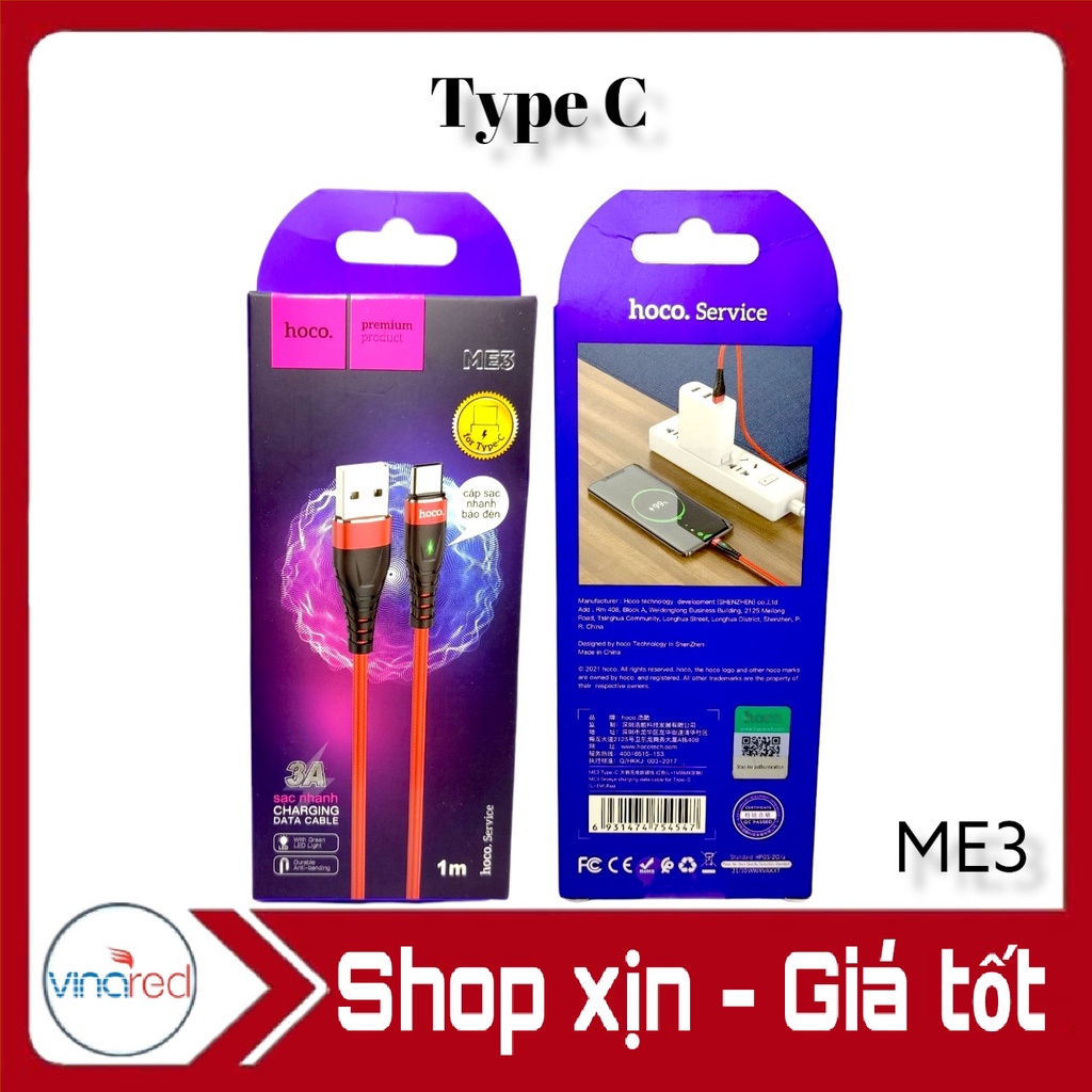 Cáp sạc HC có đèn ME3 cổng TypeC - 1m