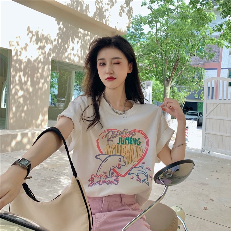 NRVP Áo Thun Cotton Tay Ngắn Cổ Tròn Màu Trơn Thời Trang Dành Cho Nữ