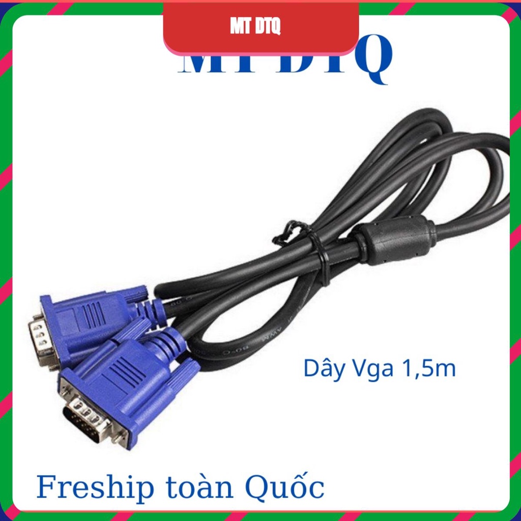 Dây VGA to VGA dài 1M5 màu đen, đầu xanh, Cáp máy tính VGA 1.5m giá rẻ