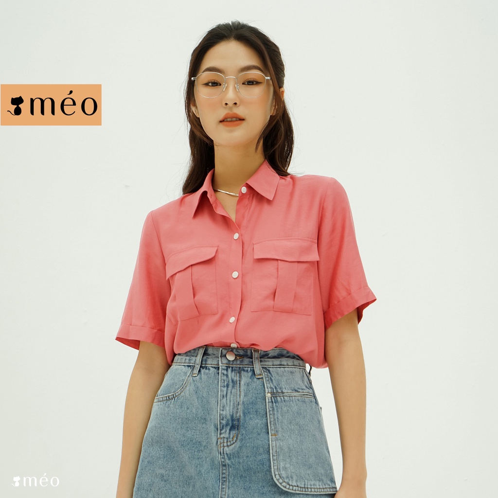 Áo sơ mi nữ công sở nữ Méo shop ngắn tay kiểu Hàn form rộng túi hộp Pocket shirt