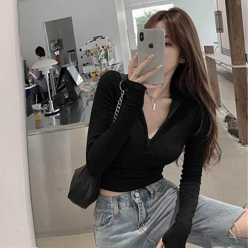 Áo body gân croptop khoá kéo trendy 2022