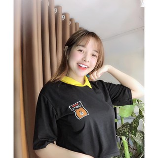 Áo Thun Croptop Ngắn Tay Phối Hình Gấu Brown Cute EVA AO 30182
