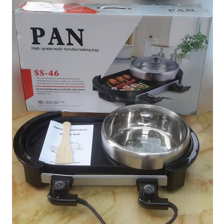 Vỉ lẩu nướng điện hai mâm nhiệt Holtashi PAN SS-46